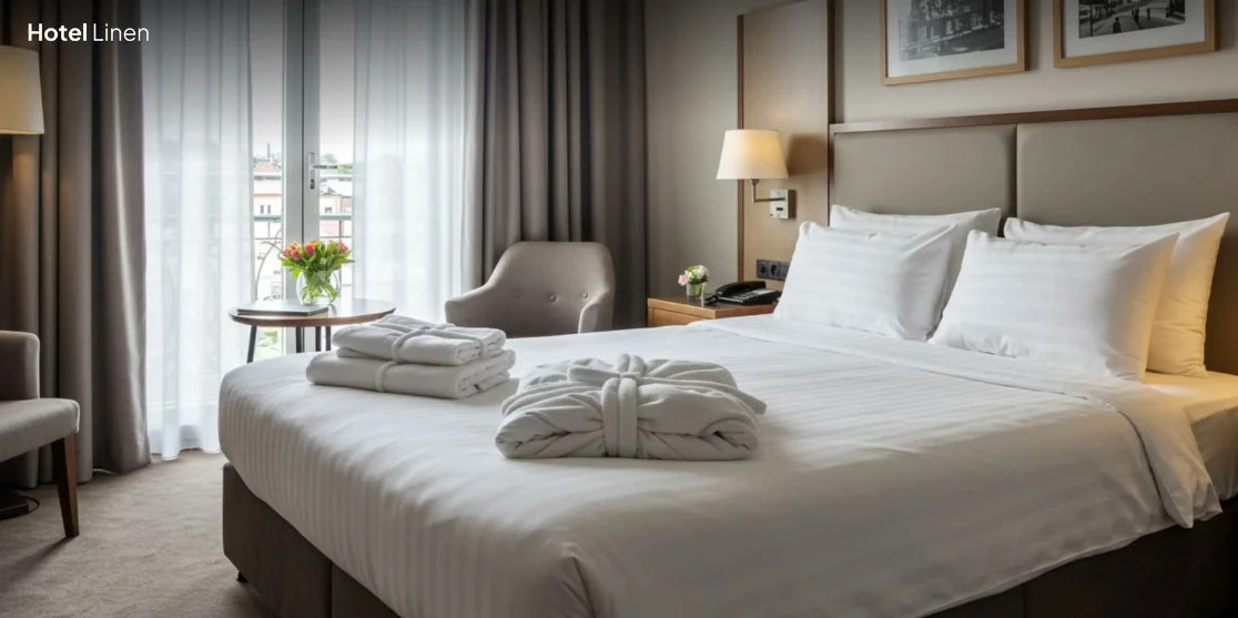 Luxury hotel room with towels.